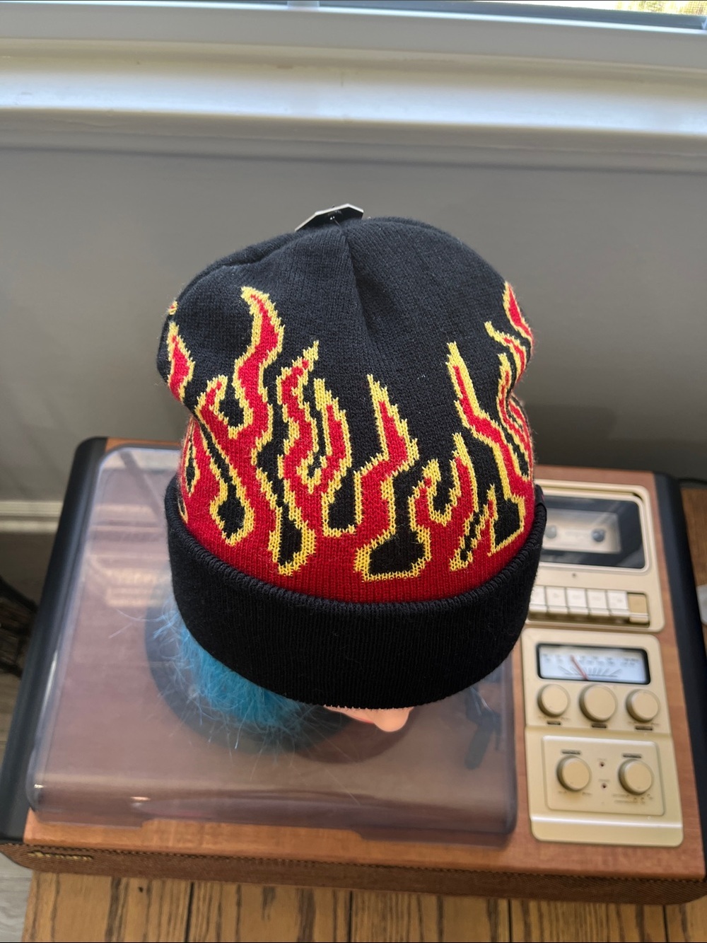 Black Beanie with Flame Design - Picture 2 of 3